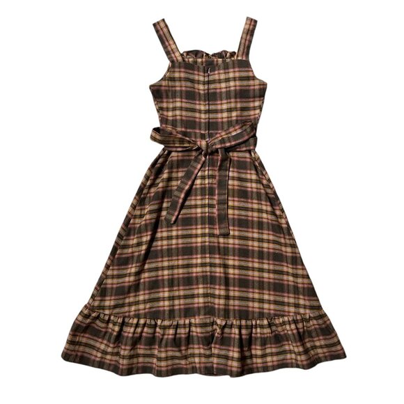 70s vintage plaid wool prairie dress ruffle cottage western sleeveless flare. - Picture 3 of 12
